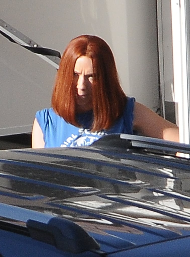 Scarlett Johansson hit the set of Captain America: The Winter Soldier in LA on Monday.