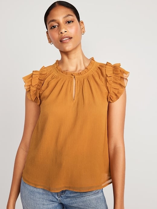 Ruffle-Trim Smocked Top