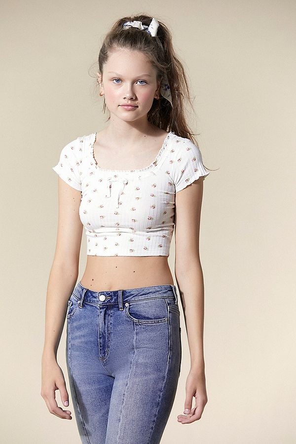 Laura Ashley & UO Ribbed Knit Cropped Top