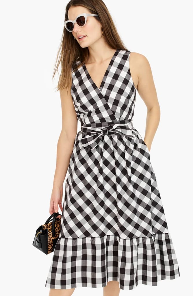 J.Crew Faux Wrap Gingham Cotton Poplin Dress