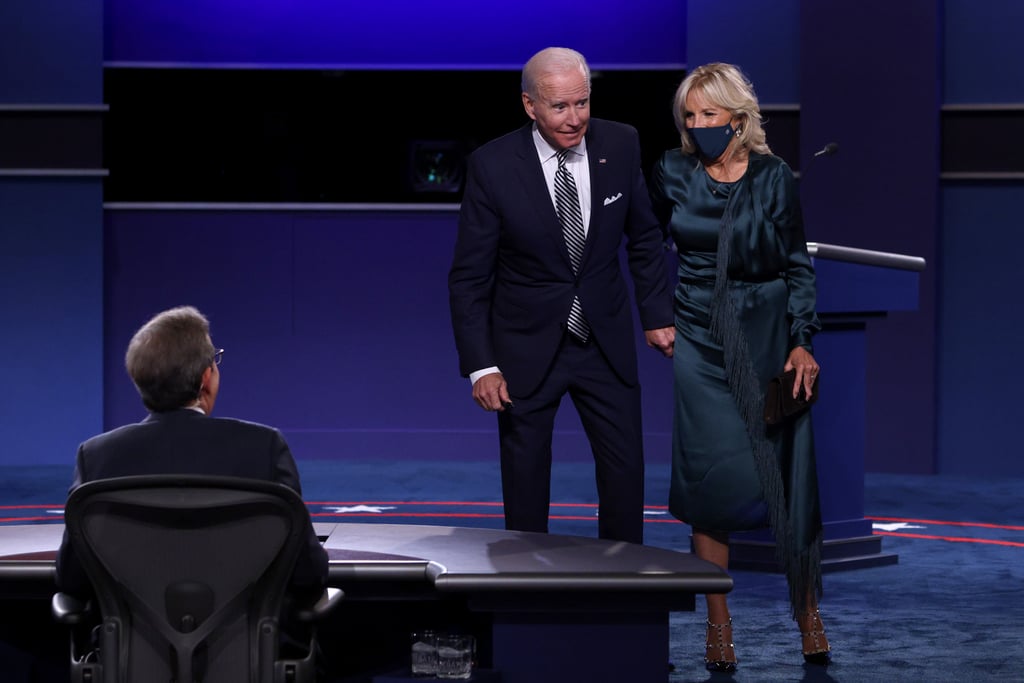 In what is perhaps Biden's most impactful messageing throughout the course of the 2020 election, her Gabriela Hearst dress made a statement at the first presidential debate in September. The label is known for its sustainable practices — the dress just so happens to be green, which makes Jill's point quite literal — and Jill recycled it in her own wardrobe, too, having worn it back in 2017 for a different event. Hearst applauded Dr. Biden for her eco-friendly clothing decision on Instagram following the debate. Now that Hearst has been named new creative director of Chloé, we may see Jill showcase her bohemian side in pieces from that brand, too. Here, she wore Valentino Rockstud heels, a designer It item recognisable to many, which speak to her knowledge of fashion history.