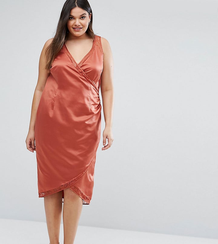 Asos Lace Insert Wrap Satin Dress