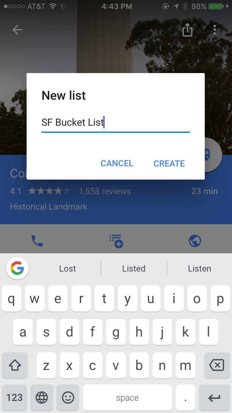 Name your new list and tap "Create."