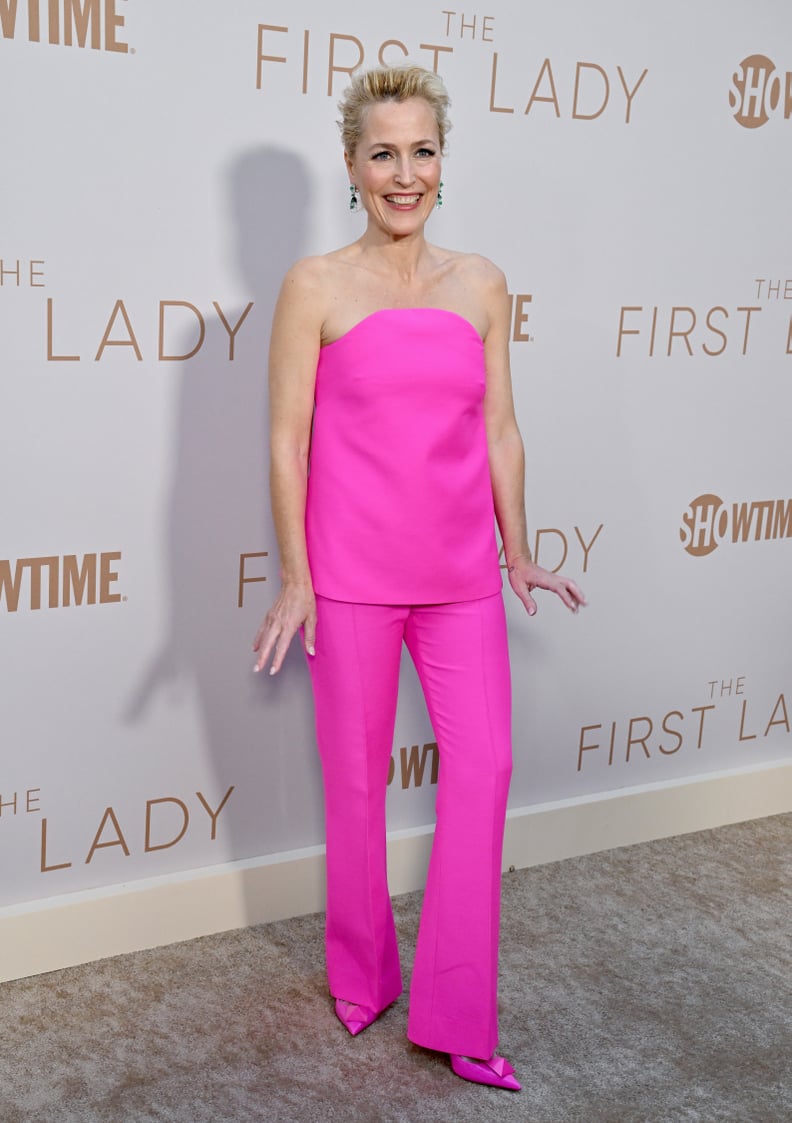 Gillian Anderson in Valentino at "The First Lady"'s Showtime Premiere