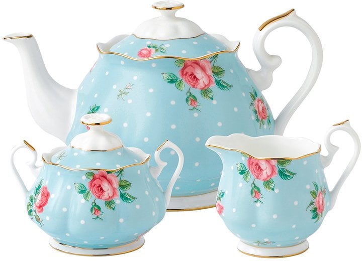 Royal Albert New Country Roses Polka Blue 3Piece Tea Set (215