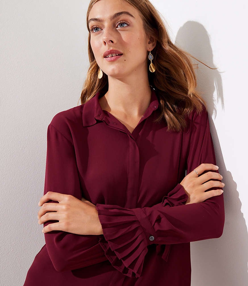 LOFT Pleated Cuff Utility Blouse 