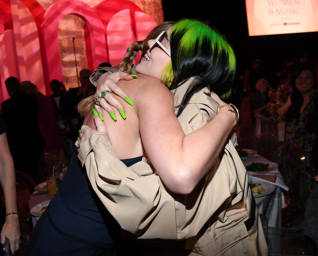 Taylor Swift and Billie Eilish had a really sweet interaction as they were honored at Billboard's Women in Music event in LA on Thursday. During the event, the woman of the decade and the woman of the year hugged it out and snapped a few pictures, and it's too much for my heart to handle. 
In Billie's speech for woman of the year, the 17-year-old made reference to Taylor's speech for the same award back in 2014, where she talked about raising up the next generation of female musicians. "Somewhere right now, your future woman of the year is probably sitting in a piano lesson or in a girls' choir, and today, right now, we need to take care of her," Taylor said at the time. 
Well, it turns out, Taylor was exactly right. "I was 11 at the time, and I was in a choir, and I was learning to play piano," Billie said in her speech. "You took care of me, so thank you." Now where is that musical collaboration, Taylor and Billie? See more pictures from their cute meeting ahead. 

    Related:

            
            
                                    
                            

            Taylor Swift Wore a Gold-Chain Jumpsuit . . . Are You Ready For It?