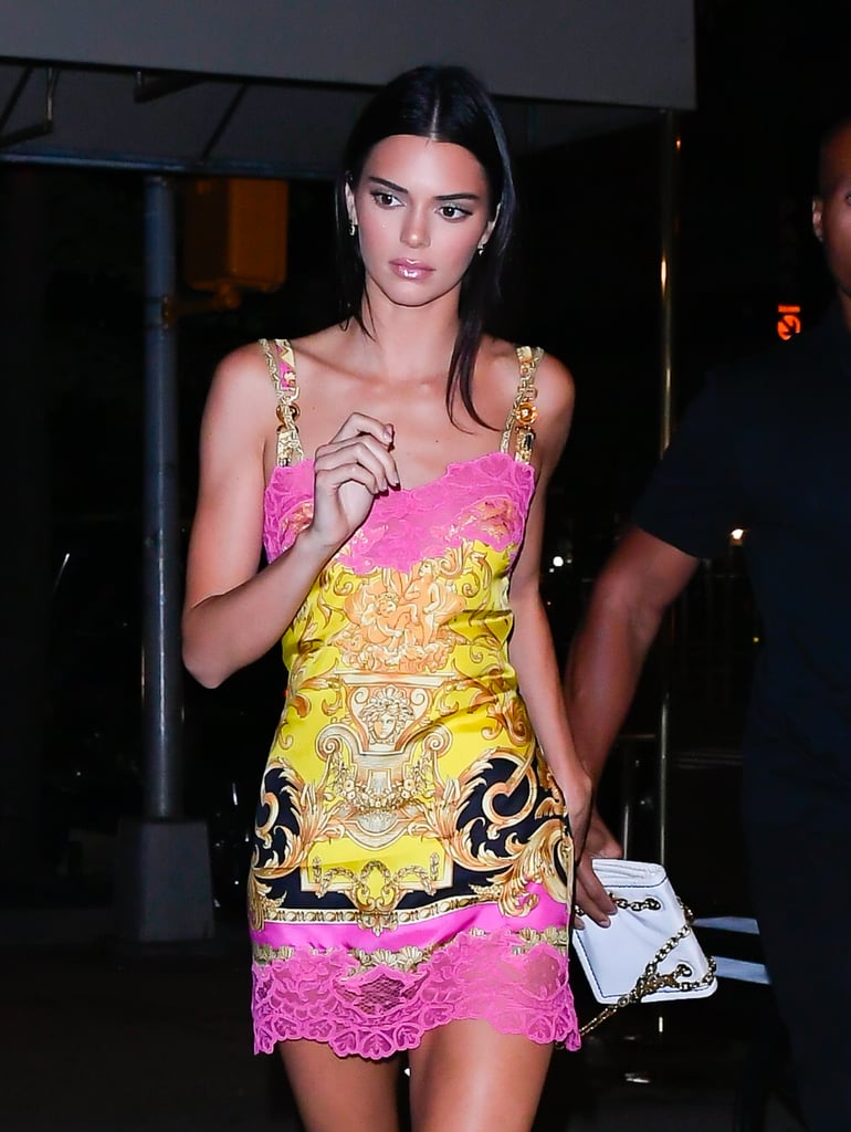 Kendall Jenner Wears A Yellow-And-Pink Slip Mini Dress September 2019