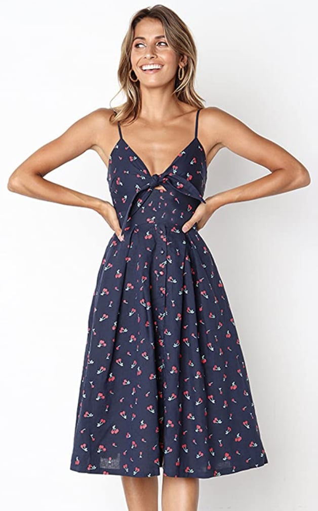 Ecowish Tie Front V-Neck Midi Dress