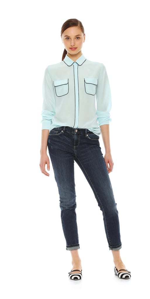 Joe Fresh Piped Silk Shirt in Aqua ($49)