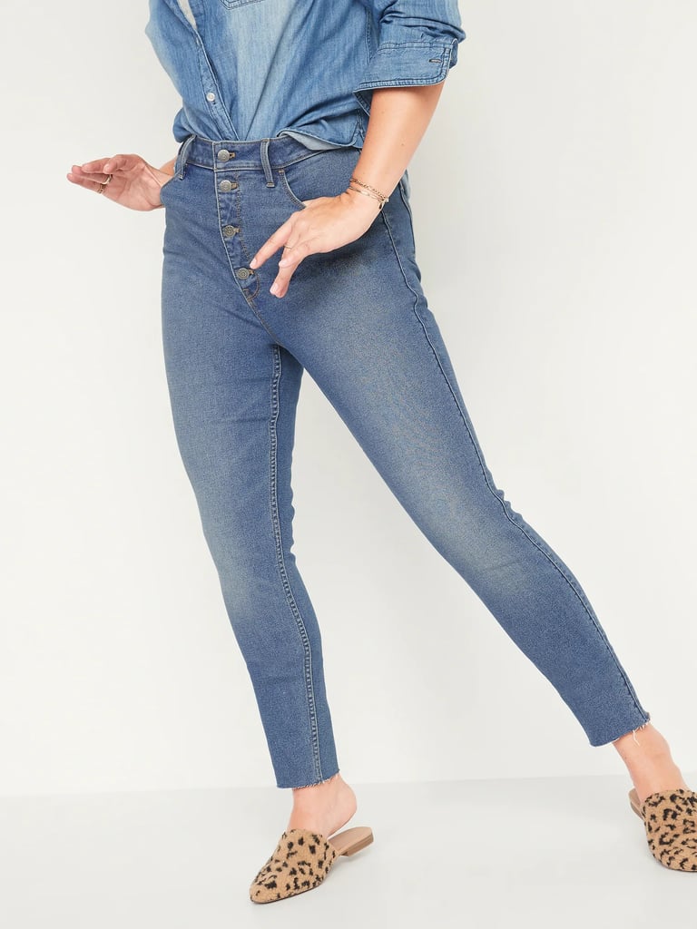 Old Navy Extra High-Waisted Button-Fly Rockstar 360° Stretch Super Skinny Cut-Off Ankle Jeans