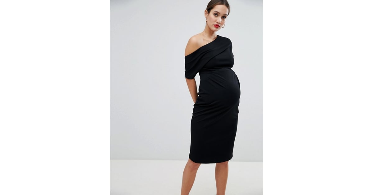ASOS DESIGN Maternity pleated shoulder pencil dress Black Tie