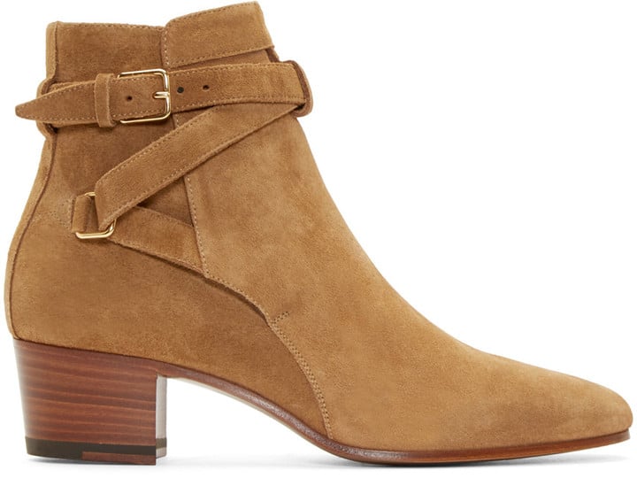 Saint Laurent Tan Suede Blake Ankle Boots ($995)
