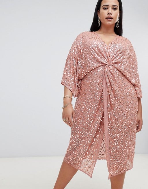 ASOS Scatter Sequin Knot Front Kimono Midi Dress
