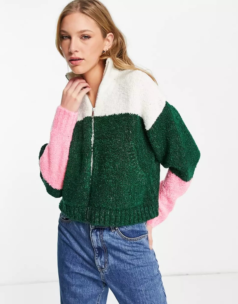 Modern Colorblocking: Topshop Knitted Zip Boucle Cardigan