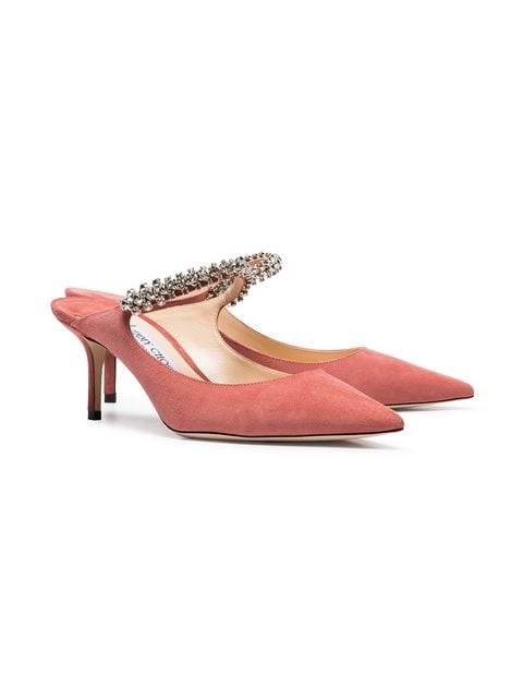 Jimmy Choo Pink Bing 65 Crystal Strap Suede Leather Pumps