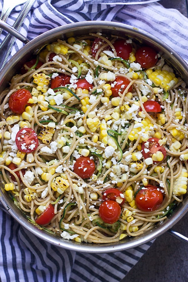 Summer Vegetable Whole-Wheat and Zucchini Spaghetti