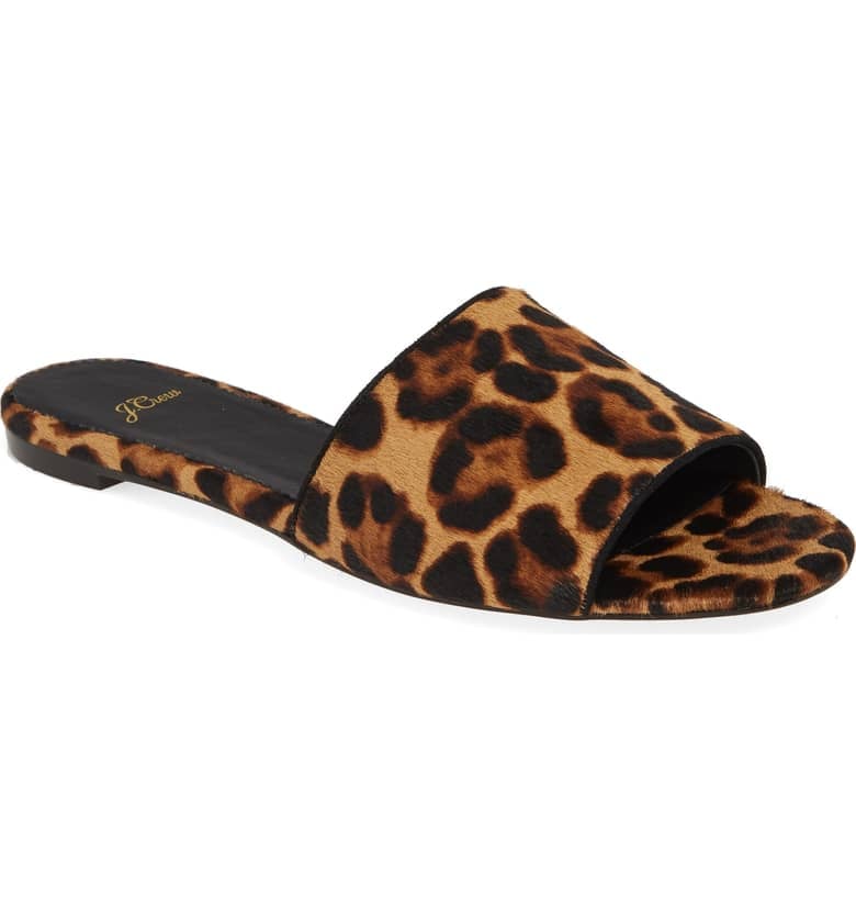 J.Crew Cora Leopard Print Calf Hair Slide Sandal