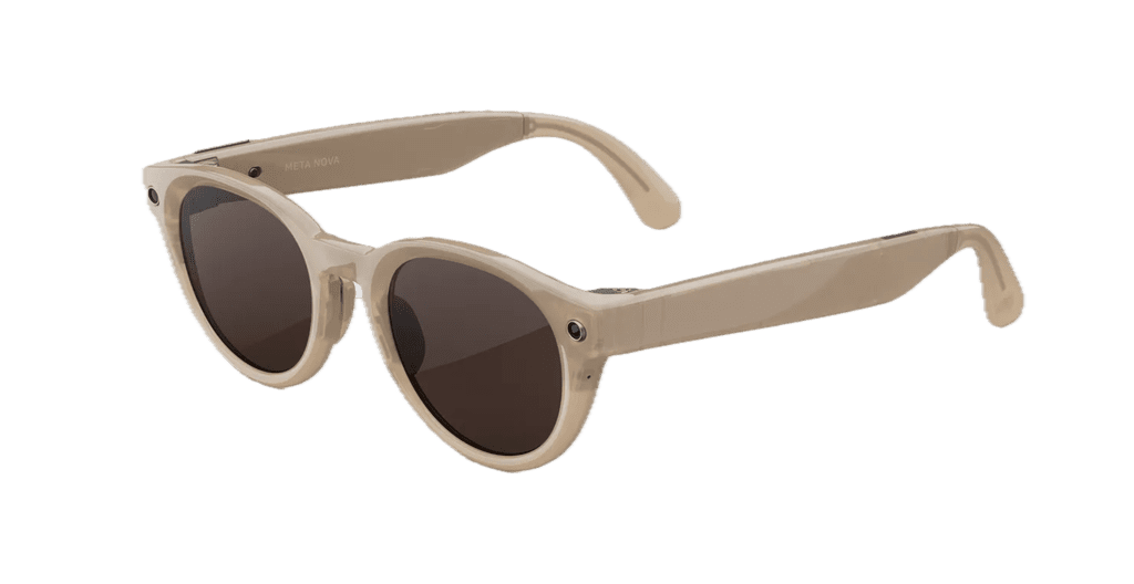 Meta Nova ($299)
If you prefer a super-round frame, the Nova is for you. While there are seven different variations to choose from, I particularly love this sandstone shade with chocolate brown lenses. It has a vintage feel while secretly being one of the most modern pieces of wearable tech.
