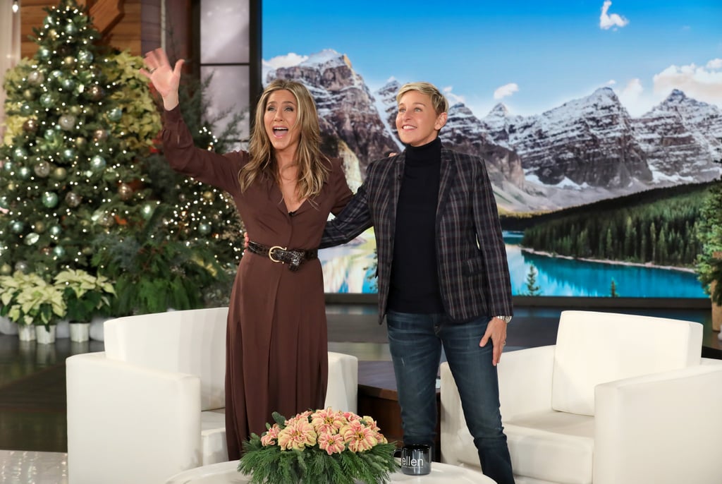 Jennifer Aniston Brown Dress On Ellen Popsugar Fashion