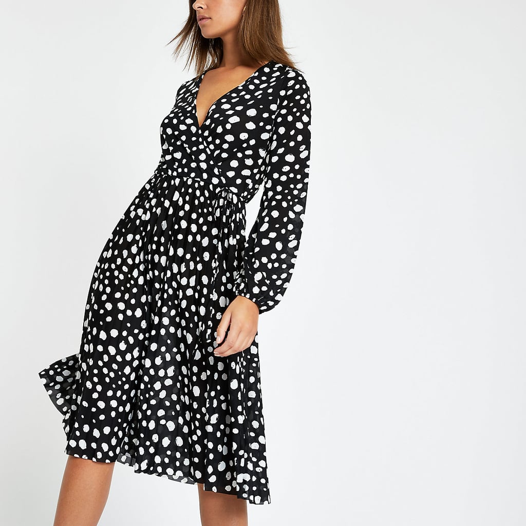 Black Spot Pleated Tea Dress