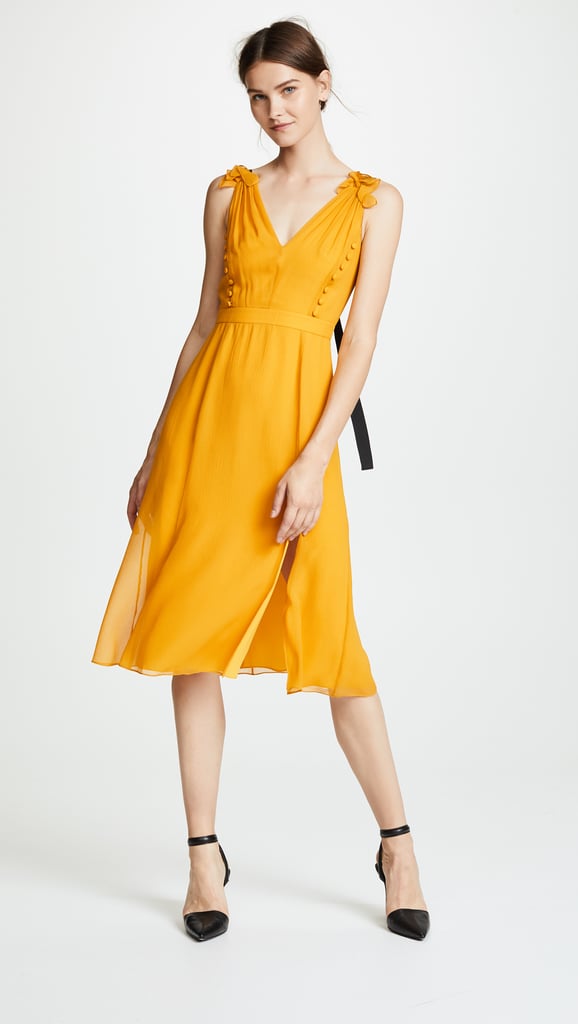 Prabal Gurung Deep V Silk Dress with Button Detail