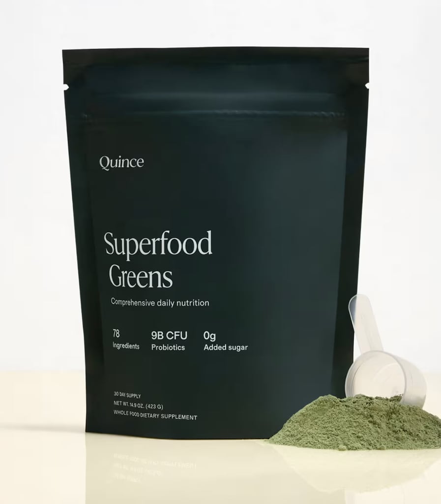 Quince Daily Superfood Greens ($40)
Gut health has taken over the wellness conversation, and for good reason. As hard as we try to get all our vitamins and nutrients from our food, sometimes we fall short — especially when traveling. Taking one scoop of this Superfood Greens can help you reach your dietary goals and keep things moving thanks to the added probiotic.