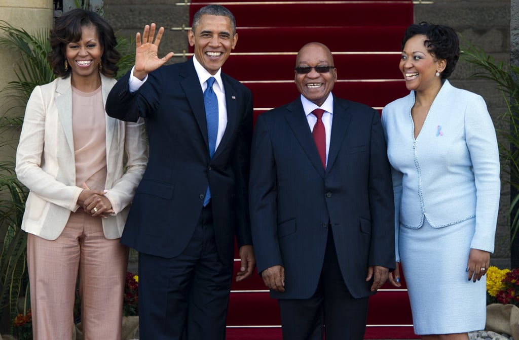 The Obamas stood beside South African President Jacob Zuma and his wife, Thobeka Madiba-Zuma, while visiting Pretoria, South Africa, in June 2013.