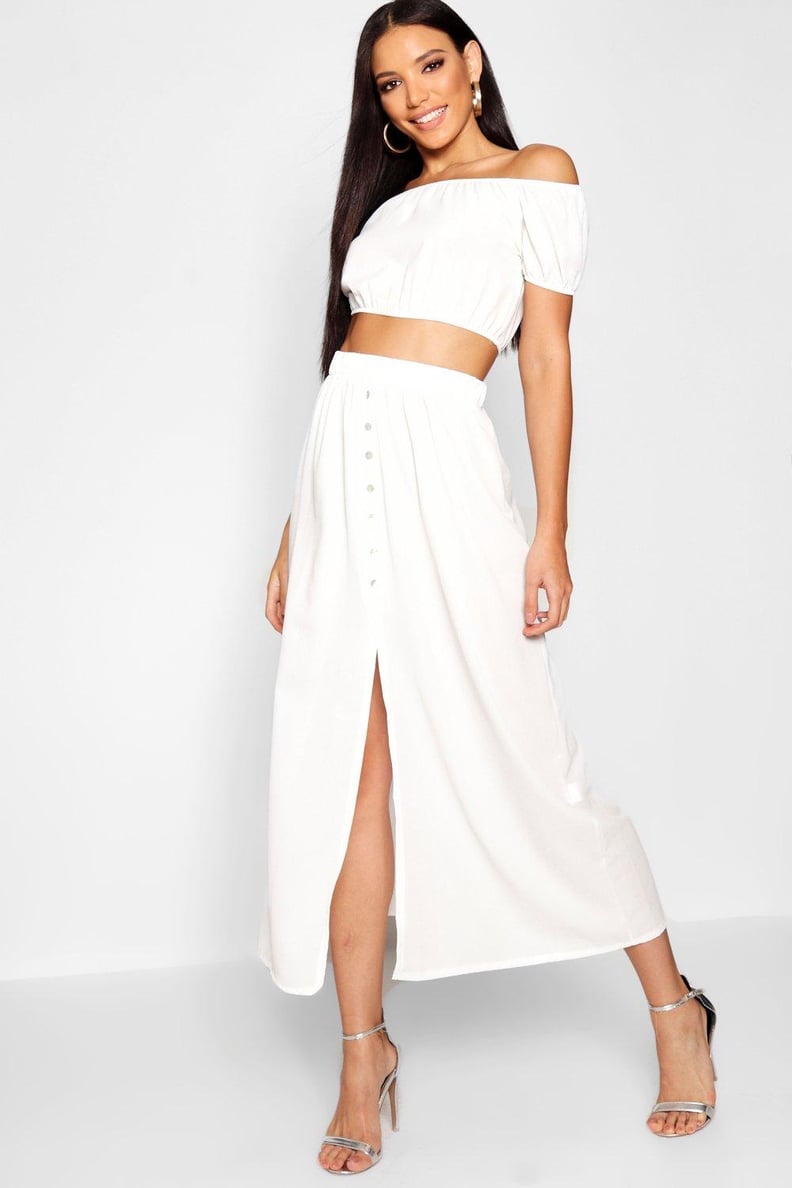 Boohoo Button Split Maxi Bardot Top Co-ord Set