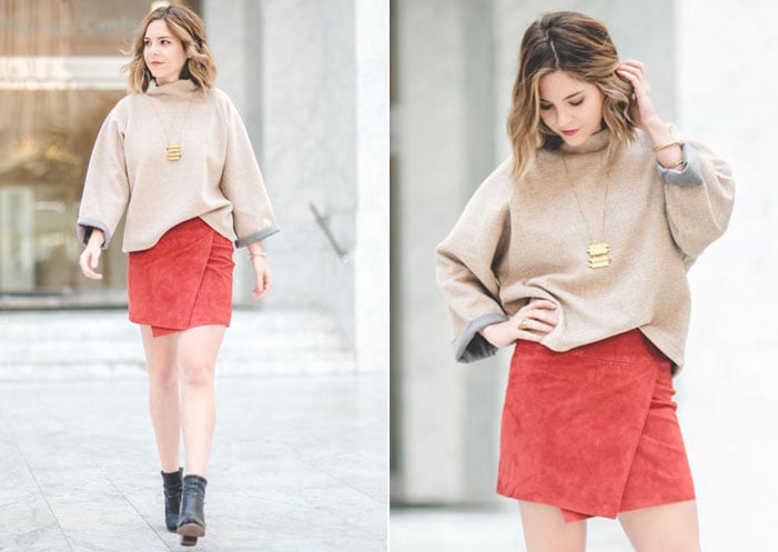 Tuck it into a suede skirt