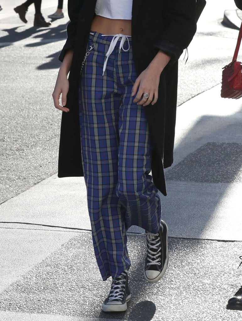 blue plaid pants outfit