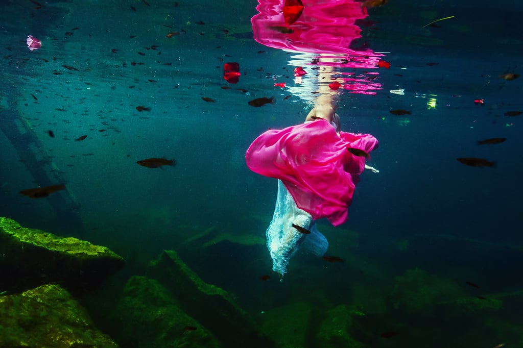 Underwater Trash-the-Wedding-Dress Shoot