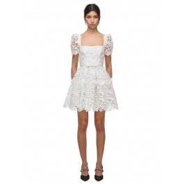 Self-Portrait White Guipure Floral Lace Mini Dress