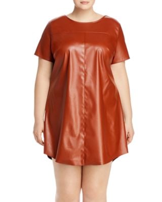 AQUA Curve Faux-Leather T-Shirt Dress