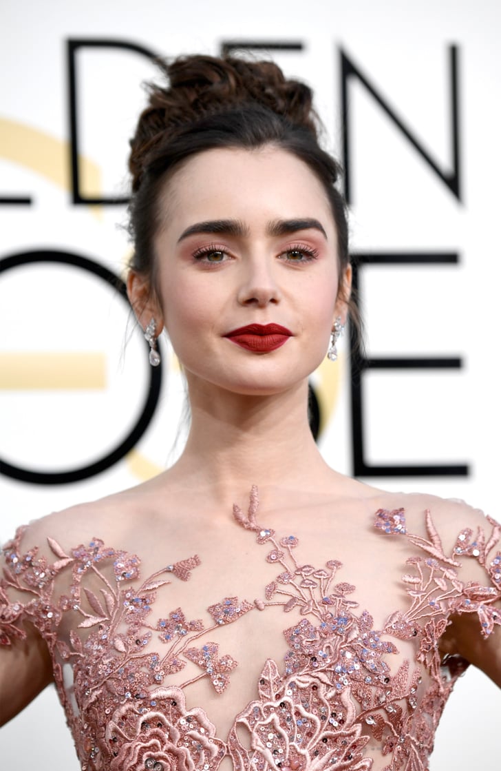 Lily Collins | Hair and Makeup at Golden Globes 2017 | Red ...