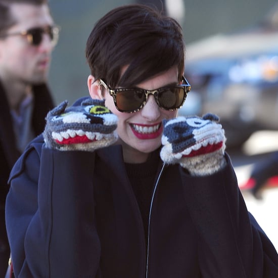 Anne Hathaway Animal Mittens at Sundance 2014