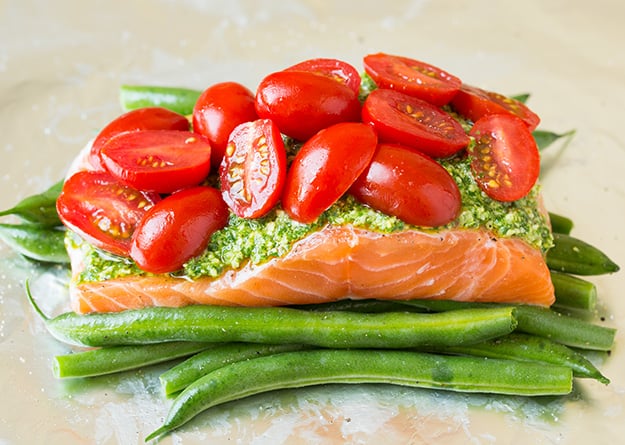 Pesto Salmon and Italian Veggies in Foil