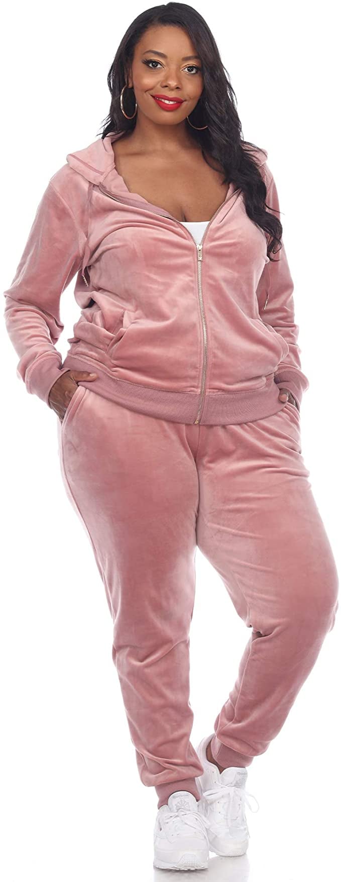 Plus Size 2-Piece Soft Velour Zip Up Hoodie Tracksuit Set