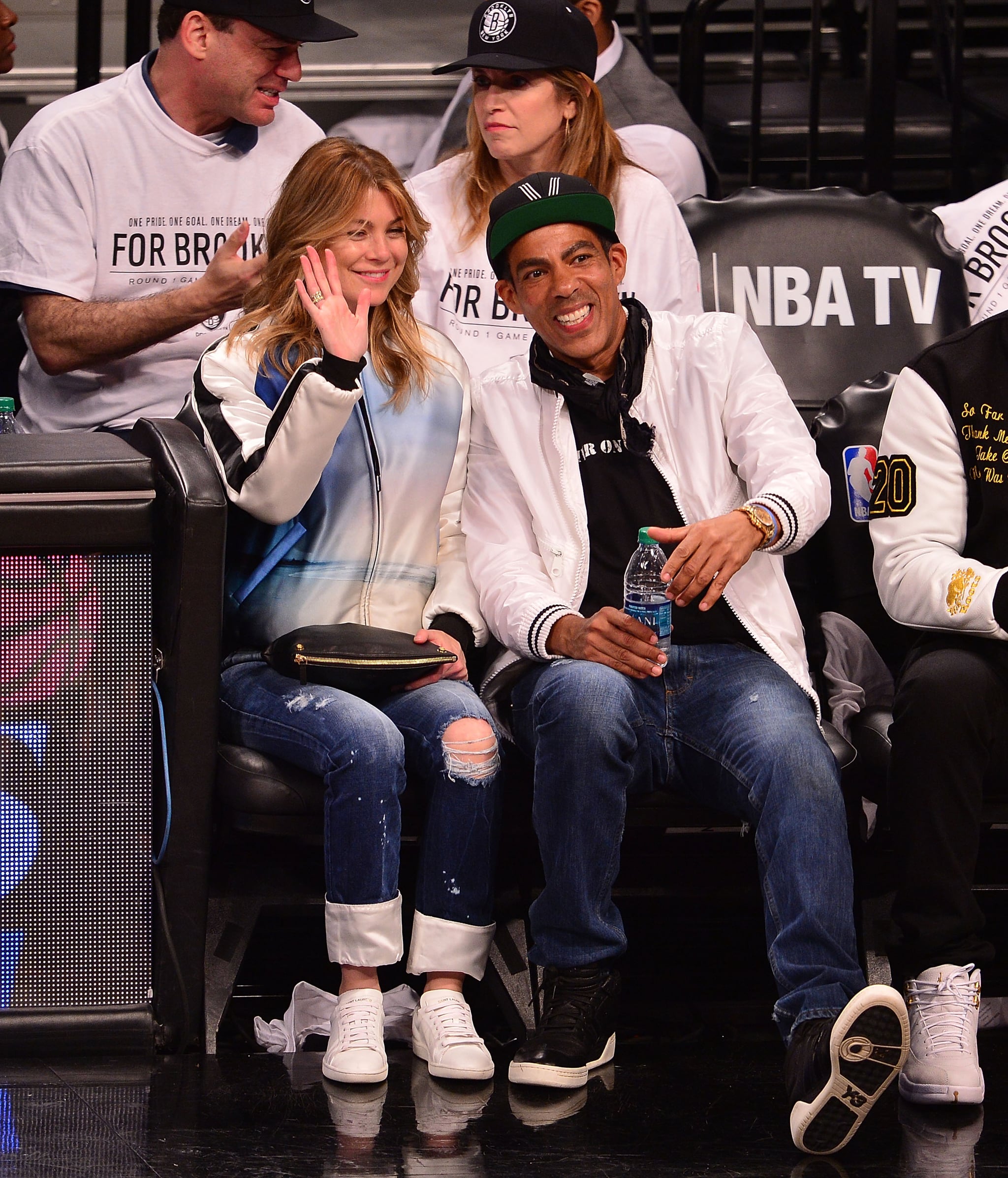 Drake and Ellen Pompeo at a Brooklyn Nets Game. 