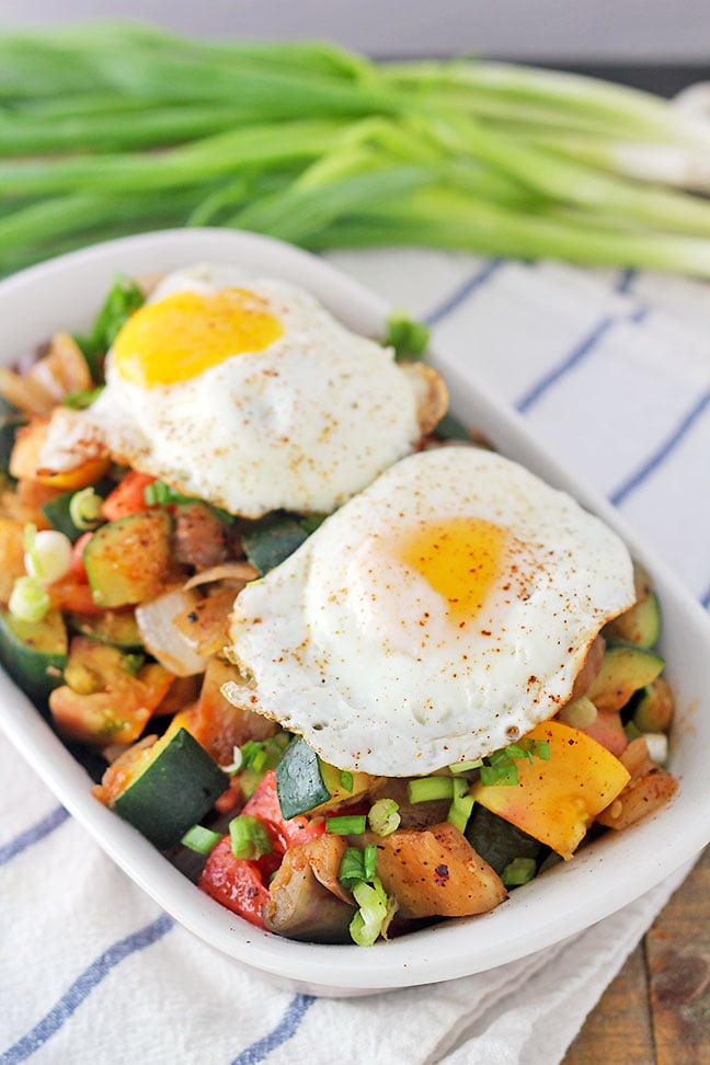 Roasted Harvest Vegetables With Fried Eggs