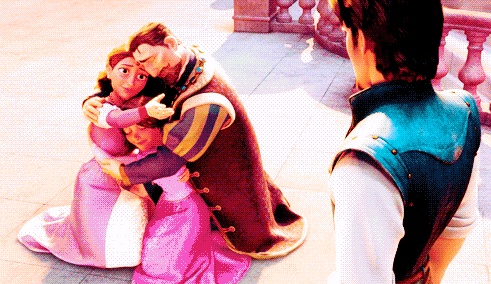 When Rapunzel's family hugs her.