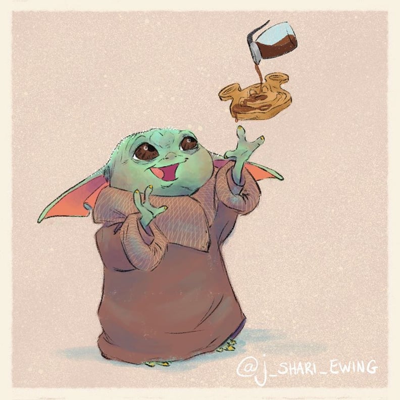 Baby Yoda Eating a Mickey Waffle