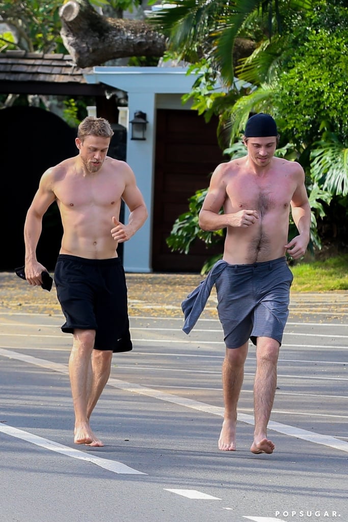 Shirtless Charlie Hunnam and Garrett Hedlund in Hawaii 2018