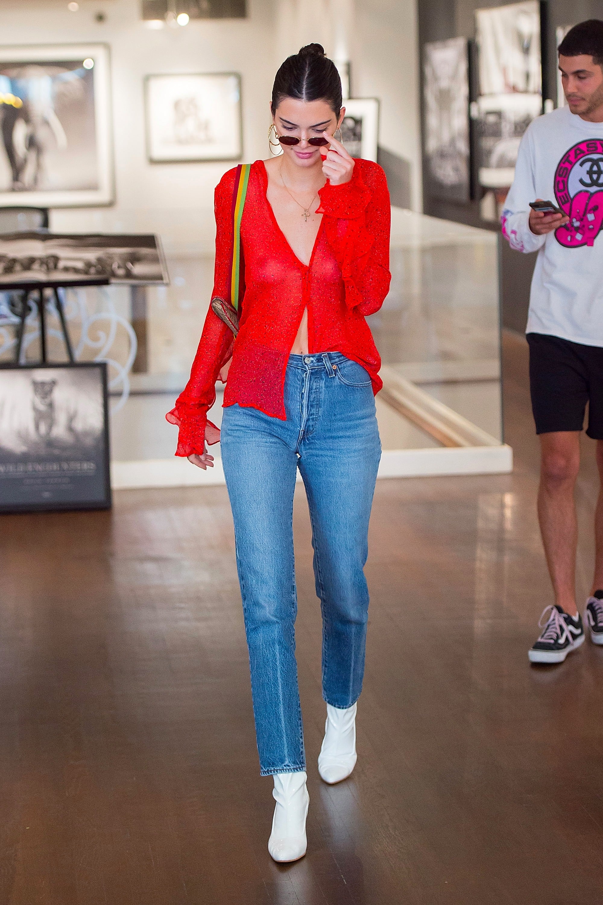 Kendall Jenner Wearing Sheer Red Top