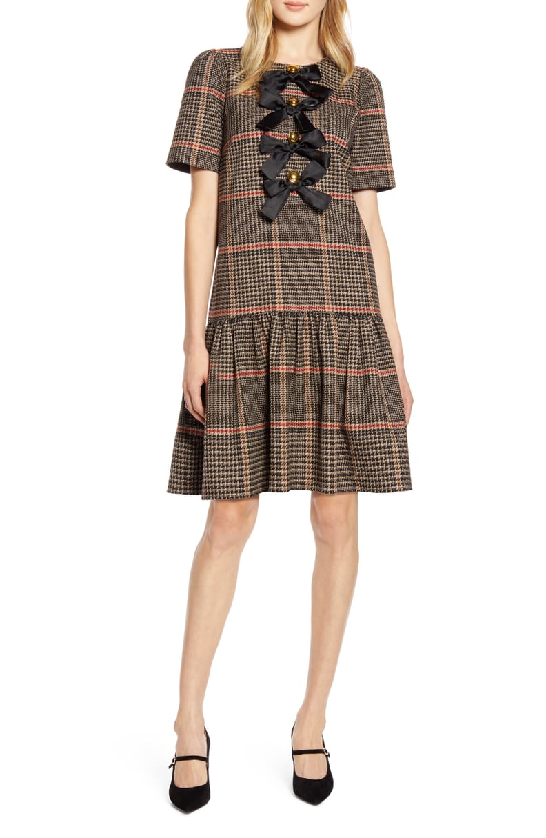 Halogen® x Atlantic-Pacific Bow Detail Plaid Dress