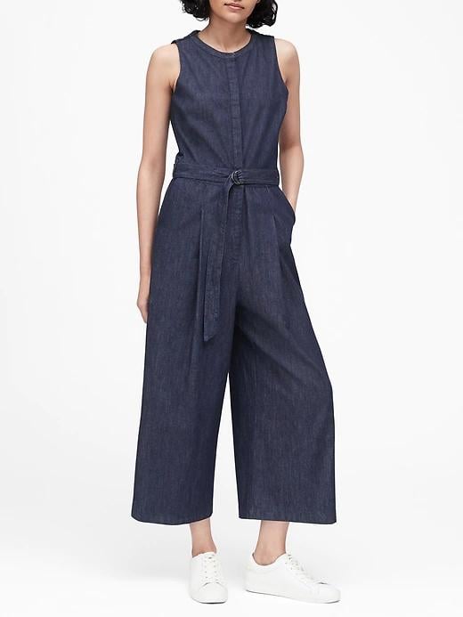 Denim Wide-Leg Cropped Jumpsuit