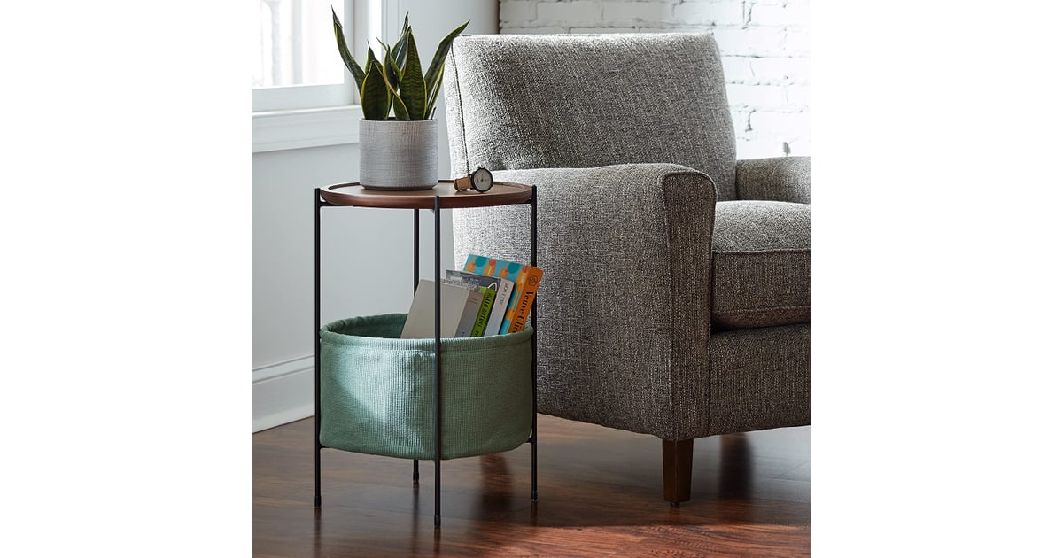 Rivet Meeks Round Side Table with Fabric Storage Basket Unique Home