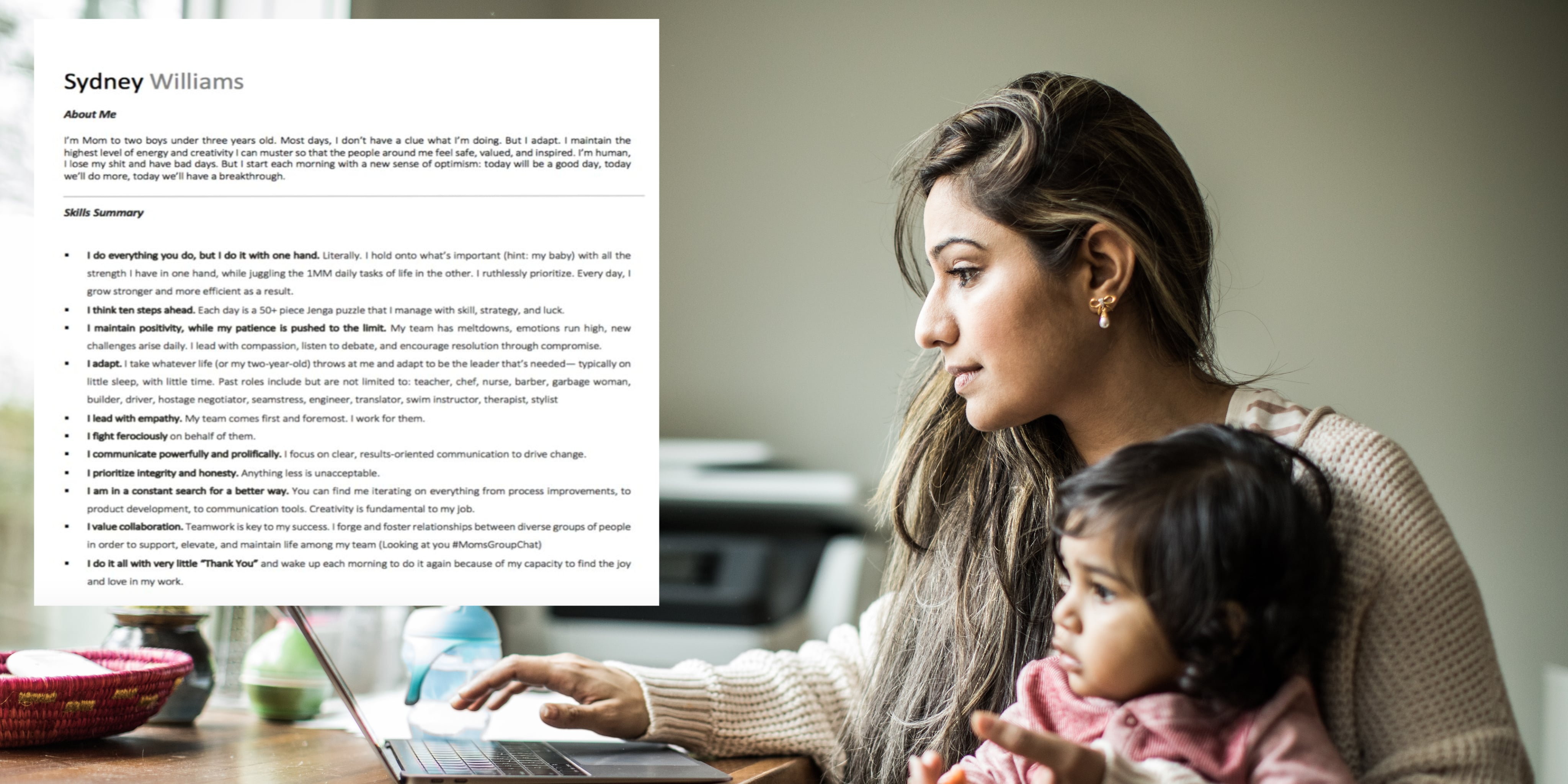 This Woman's "Mom Resume" Shows Why Raising Kids Is Its Own Full-Time Job