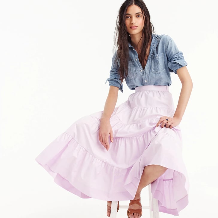 Tiered midi skirt in cotton poplin top