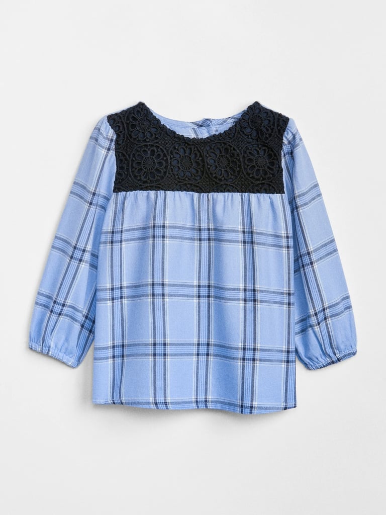 Gap Plaid Lace Yoke Top